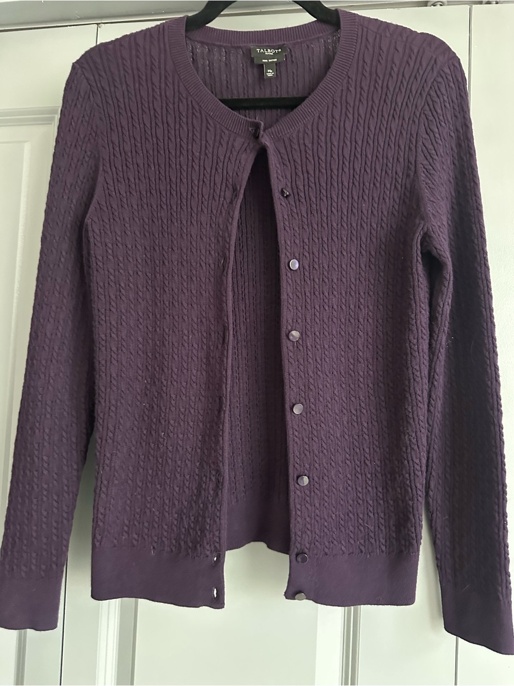 Talbots Deep Plum Cable-Knit Button Cardigan